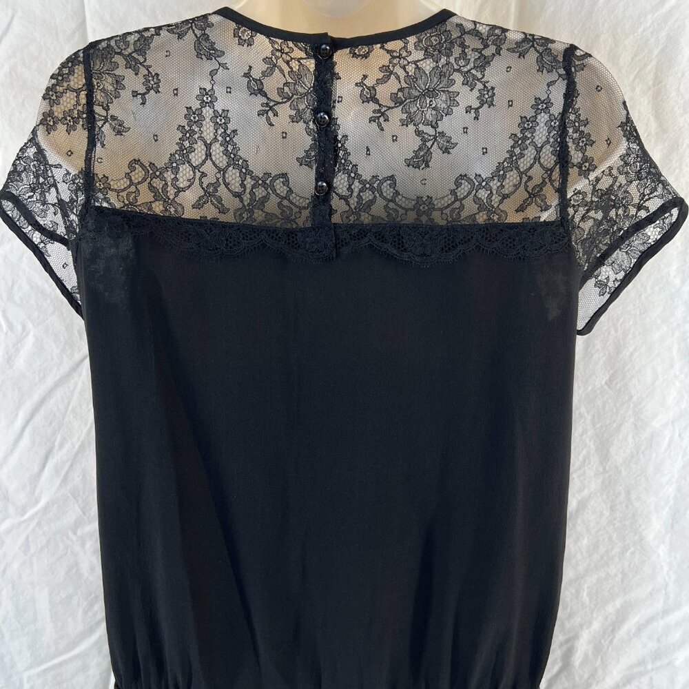 Maje Black Silk Lace Shoulder Shift Dress $295 - Picture 6 of 14